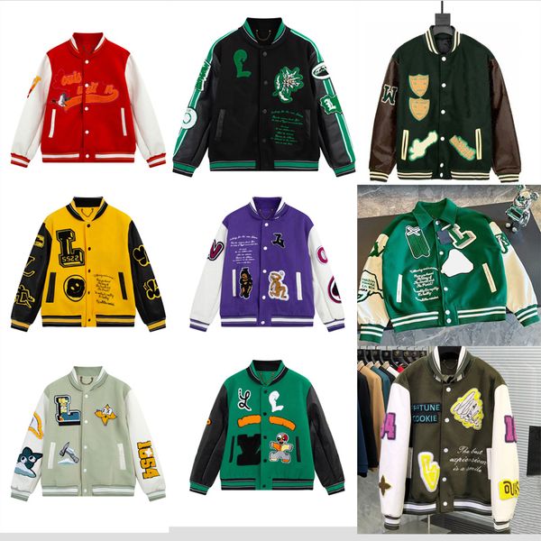 22FW Flocado Mangas de cuero Chaquetas de béisbol Abrigo Uniforme Chaqueta de lujo Chaquetas cálidas de un solo pecho Parejas Mujeres Hombres Abrigos universitarios Ropa de diseñador para hombres