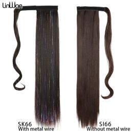 22 inch lange rechte synthetische haarextensions wikkel paardenstaarthaar voor vrouwen clip op paardenstaart haarstukjes bruine zwarte kleur