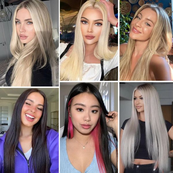 22inch synthétique long clip raide dans les extensions de cheveux 16 clips pour les femmes fausses pièces de cheveux ombre ombre coiffure blonde noire