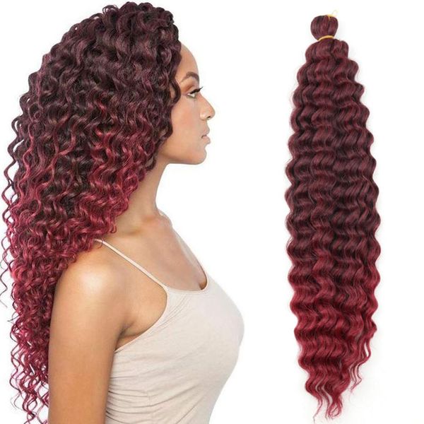 22 pulgadas Sintético Deep Wave Twist Crochet Hair Bohemian Crochet Trenzas Ombre Color Deep Wave Extensiones de cabello trenzado