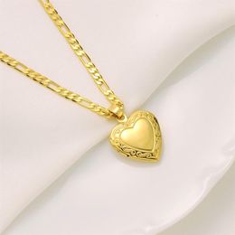 Collier chaîne à maillons Figaro italien, finition en or jaune fin 22 carats, pendentif cœur2863