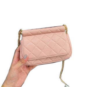 22K Femmes Designer Mini Soirée Rabat Sac Caviar En Cuir Or Métal Matériel Matelasse Chaîne Belle Bandoulière Épaule Sac À Main De Luxe Sacoche 5 Couleurs 17x12cm