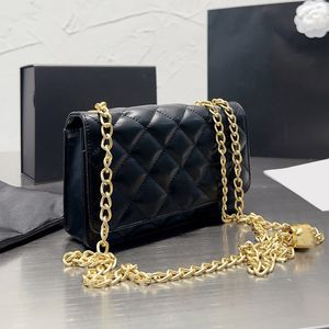 22K dames crush parel kralen woc portefeuille zakken met gouden metalen ketting crossbody schouderbodem draai slot diamant rooster multi pochette pouch ontwerper handtassen 20 cm 20 cm