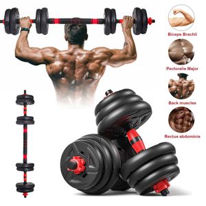 Adjustable Dumbbell Set 22/33lbs - Barbell Plate, Extension Bar & Weightlifting Training Kit - Cement Filled Iron Plates with Rubber Coating