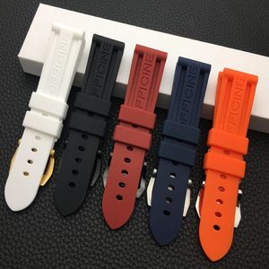 22 mm 24 mm 26 mm Black Blue Red White Watch Band Band de Silicone Rubber Relling Bod -Repheats para panerai herramientas de correa Hebilla de acero 2267G