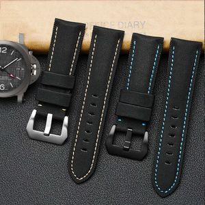 Bracelet de montre en cuir Texture Nylon, 22mm 24mm 26mm, pour Panerai PAM01661 441 Marina, bracelet de montre ligne noire et bleue, accessoires de montre