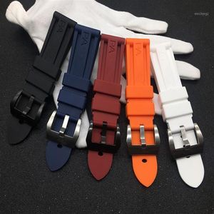 Correa de reloj de silicona de 22mm, 24mm, 26mm, rojo, azul, negro, naranja y blanco, correa de goma para reloj, hebilla de pulsera, logotipo PAM On1224e