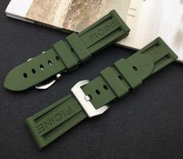 22mm 24mm armée vert bracelet de montre en caoutchouc de Silicone bracelet de remplacement pour Panerai sangle outils avec boucle ardillon en acier H0915
