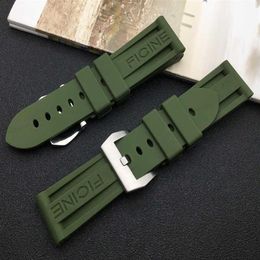 Remplacement de bracelet de montre en caoutchouc de Silicone de bracelet de montre vert armée de 22mm 24mm pour les outils de sangle Panerai avec boucle ardillon en acier H0915322w