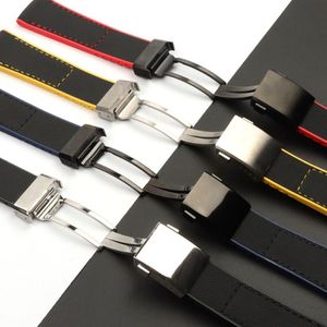 22 mm 24 mm zwarte armband nylon siliconen rubberen horlogeband roestvrij gespo