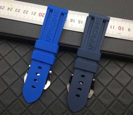 22mm 24mm bleu vif Nature caoutchouc souple Silicone Whatchband bracelet de montre adapté pour Panerai sangle ceinture aiguille boucle pour Pam111 ceinture H0915