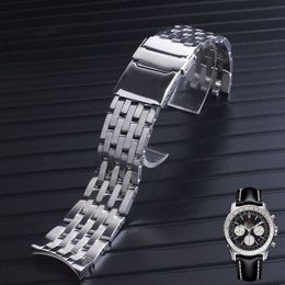 22mm 24mm Cruved end hoge kwaliteit massief roestvrij stalen horlogeband voor Breitling Watch304I