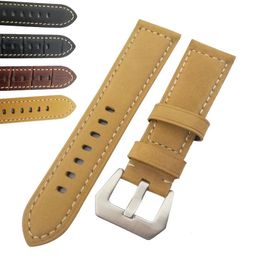 Cinturino per cinturini in vera pelle da 22 mm 24 mm con fibbia in acciaio opaco nero giallo288z