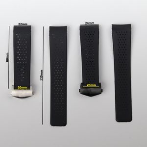 22mm 24mm Siliconen Zwart Dompelbare Mannen Horlogeband voor Tag Heuer Strap Perforated Watch Band Sport Armband Belt Accessoires