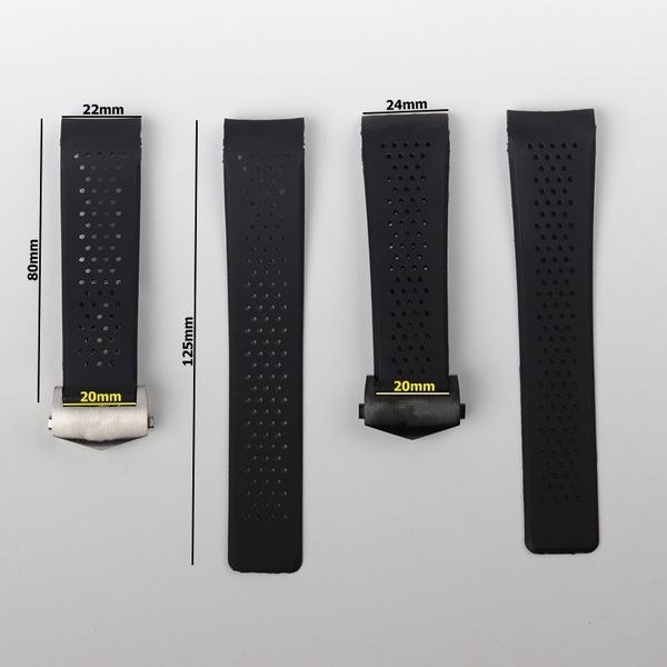 22mm 24mm Silicone noir Submersible hommes Bracelet de montre pour TAG HEUER Bracelet perforé Bracelet de montre Sport Bracelet ceinture accessoires