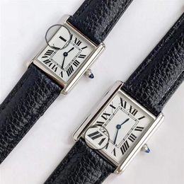 Reloj de pulsera con tanque rectangular geométrico de 22 mm y 26 mm Relojes de cuarzo para personas mayores Reloj con números romanos para mujer Cristal de zafiro de cuero negro 203t