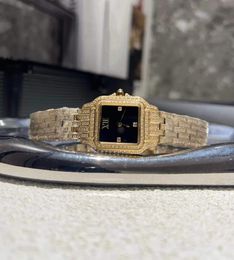 22 mm 27 mm glanzende zirkon kwarts vierkante panter horloge voor dames roestvrij staal cz diamant polshorloge saffier Romeins nummer panthere horloge dierenklok