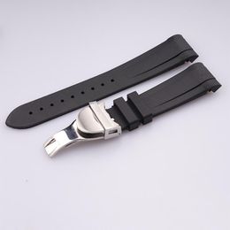 22mm extremidade curvada pulseira de relógio de borracha de silicone pulseiras para Bay2343 preto