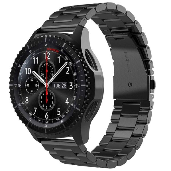 Convient 22 mm pour Huawei GT2 Samsung 3-45 mmGear S3 Classic/Galaxy Watch 46 V-MORO Bracelet d'affaires en métal en acier inoxydable massif Argent Noir