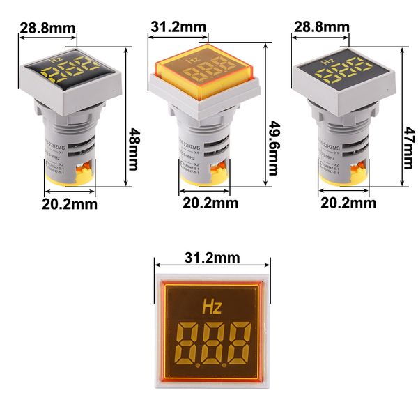 22 mm LED Digital Hertz Medidor Medidor de frecuencia Indicador Ligero AC Medidor AC Red Combo Rango de medición 0-99 Hz Detector amarillo