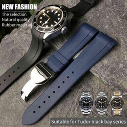 Bracelet de montre en silicone en caoutchouc naturel de 22 mm spécial pour Tudor Black Bay Gmt boucle à extrémité incurvée noir bleu rouge bracelet de poignet H09289T