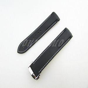 22 mm nieuw zwart met witte gestikte duiker rubberen band band met implementatie gesp voor Omega Watch293F