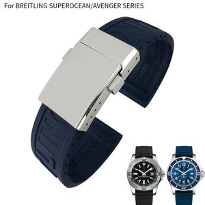 Bracelet de montre en caoutchouc et Silicone, 22mm, pour la série Breitling Avenger, noir, bleu, jaune, étanche, boucle en acier inoxydable, men2936