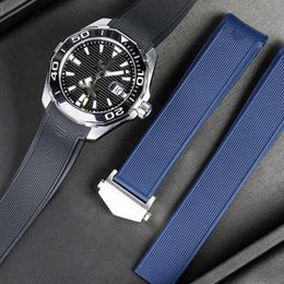 22mm rubberen siliconen horlogeband waterdichte armbanden zwart blauwe band voor TAG Heuer AQUARACER 300 WAY201B CALIBER 5 accessoires gereedschap