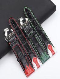 22 mm -stijl Italiaanse koeienhide zwarte btterfly clasp -horlogebanden voor Konstantin Chaykin Men Bracelet lederen strap4725264
