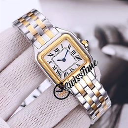 22 mm W2PN0006 Reloj de cuarzo suizo para mujer Pequeño Panthere de esfera blanca Tono de remolque Pulsera de acero en oro de 18 quilates Relojes de moda para mujer Swiss2615