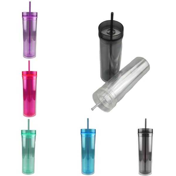 Gobelets fins en acrylique transparent de 22 oz avec couvercle et paille de la même couleur, bouteille d'eau transparente en plastique à double paroi, tasses à café de bureau réutilisables personnalisées, tasses à boire DIY