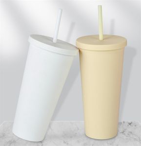 Gobelets en peau de 22oz, tasses en acrylique de couleur mate avec couvercles et pailles, tasse réutilisable en plastique à Double paroi OTTIE