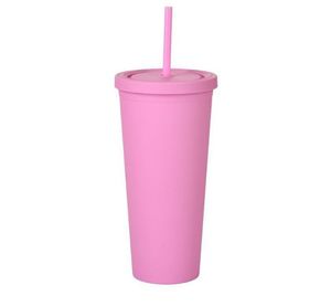 22oz Skinny Tumblers Matkleurige acryl met deksels en rietjes Dubbele muur plastic resuable cup