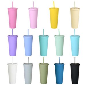 Tasses de paille en plastique de mode double couche 22OZ pour adultes et enfants tasse à café sous vide dégradé de couleur bonbon tasses Thermos de grande capacité