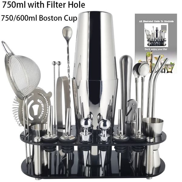 22pcs 750600ml Cocktail Shaker Bar Tools Bas Mixer Bartender Boston Shakers Tool Kit Jigger avec HO 240407