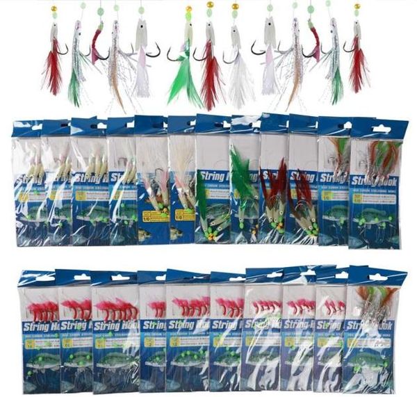 22 Uds. Anzuelos de cuerda de piel de pescado aparejo Sabiki luminoso suave camarón señuelo para anzuelo de pesca cebo tamaño mixto aparejos accesorios para agua dulce 2114369907