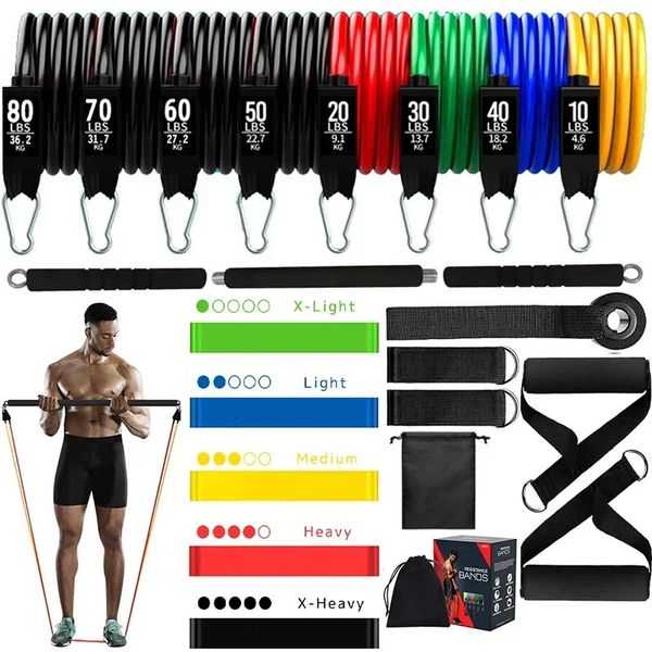 22 unids Kit de barra de Pilates Juego de bandas de resistencia 360LBS 200LBS Cuerda de tracción de látex elástica Gimnasio en casa Culturismo Barra de entrenamiento Bandas de fitness 240322