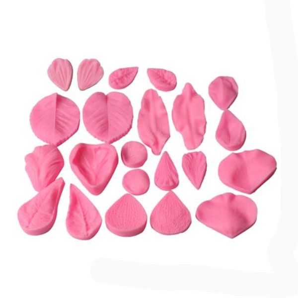 22 pièces Silicone pétale feuille moule fleurs Fondant chocolat gomme pâte gâteau Broder décoration outil K211 210721