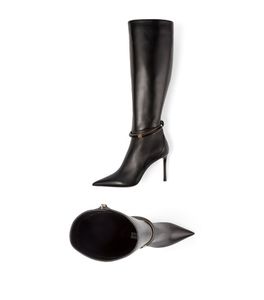 22s Bottes sexy d'hiver pour femmes Long Boot Black Calfskin Leathers Dreece 95 mm en cuir bottes-hauts-hauts de luxe Designer de style mince 35-43 avec boîte