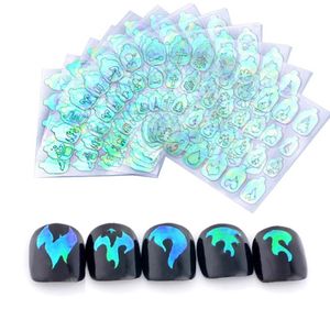 22Sheets Flame Holo Nail Sticker Adhesive Vinyls Stencil 3D Nail Art Stickers Decals MANICURE Decorations2630958