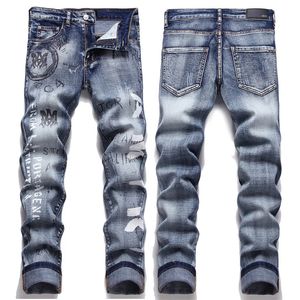 jeans morados jeans amini jeans de diseño para hombres europeos americanos lavados de gama alta elásticos delgados pequeños jeans rectos talla estadounidense 28-40