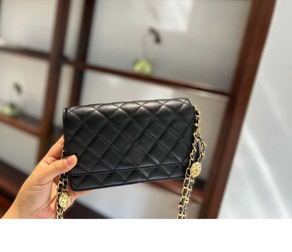 22ss Cuir classique Luxuries sacs de créateurs femmes sacs à bandoulière chaîne Rabat Embrayage Sac à bandoulière Sac à main à loquet en métal or caviar woc Portefeuille noir