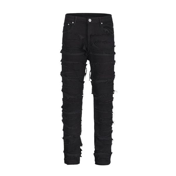 22SS Denim Pantalon High Street Couture Noir Haute Qualité Slim Fit Hommes Femmes Casual2946