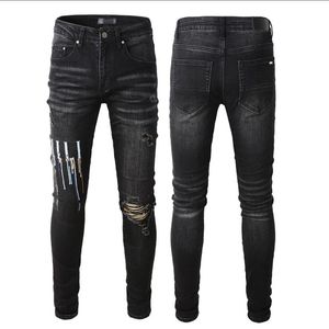 22SS Designer Jeans Mens Denim Borduurwerk Broek Mode Gaten Broek US Maat 28-40 Hip Hop Distressed Rits Broek voor Male Top Sell