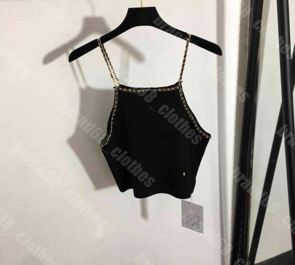 22SS Designer Women Tanks Tops Sexy Sans manches Camisole Camis Camis Broidered Logo CHEL Brand Simple Solid Color Gold Chain Short VE5081028