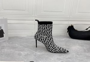 22SS Fashion Swirl Printing Flynit High Heel Ankle Boots 105cm Luxurys Designers Internet Celebrity Star Same Style Shoes Knit SO6352500