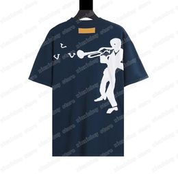 22ss Hommes Designers t-shirts tricoté tee trompettiste lettre imprimer manches courtes Homme Crew Neck paris Streetwear bleu xinxinbuy XS-L