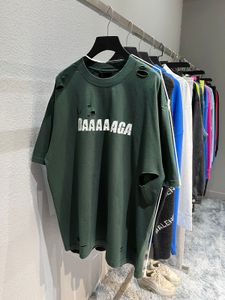 22ss Hommes Designers t-shirts Paris Destroyed letter manches courtes Crew Neck Streetwear vert xinxinbuy XS-L