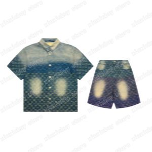 22ss Hombres Mujeres Diseñadores Camisetas de mezclilla conjunto de camisetas tie dye Jacquard letra manga corta Cuello redondo Streetwear azul xinxinbuy XS-L