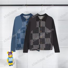 22SS Hommes Femmes Designers Vestes Denim Manteau Plaid Jacquard Lettre Tissu Lavage Porté Col Paris Streetwear Noir Bleu M-2XL